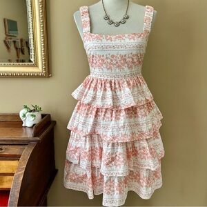 Harni Sleeveless Tiered Mini Dress Pink Floral Ruffle Square Neck Size 8 / 4 NWT